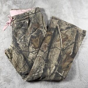Realtree AP Camo Sweatpants Womens Large Pink Drawstring Wide Leg Lounge Pants